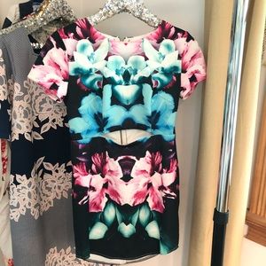 Tropical cut out peekaboo neon dress NWT 10